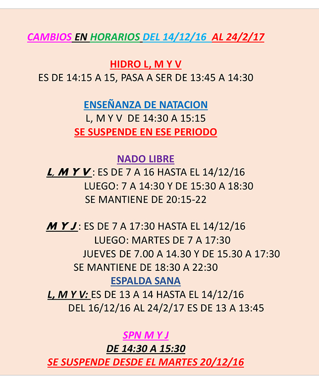 Cambios de Horario 2016