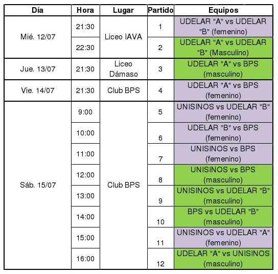 Fixture Voleibol torneo